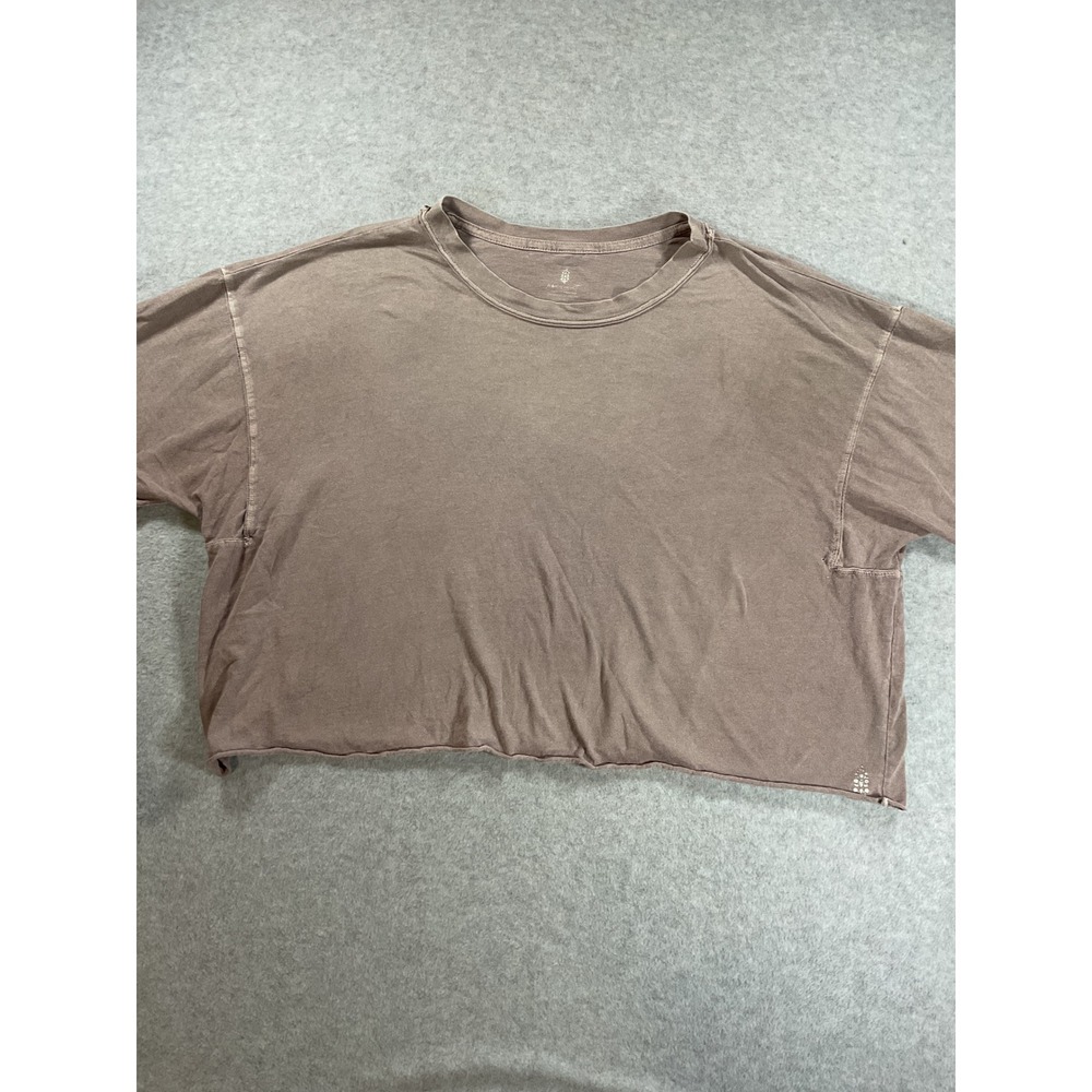 Free People Movement Womens M Cropped Tee Washed Mauve Brown Raw Hem 2052 - Picture 1 of 7